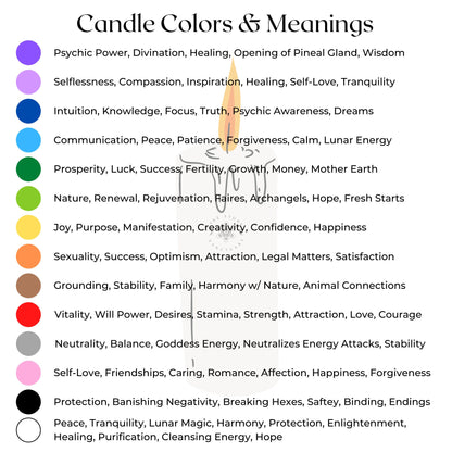 A collection of 12 colorful 5" Variety Pack Unscented Chime Candles (10 Pack) arranged horizontally on a white wooden surface. The candles display a variety of hues, including black, pink, red, orange, yellow, light green, dark green, light blue, dark blue, purple, and white—perfect for meditation or Chakra balancing.