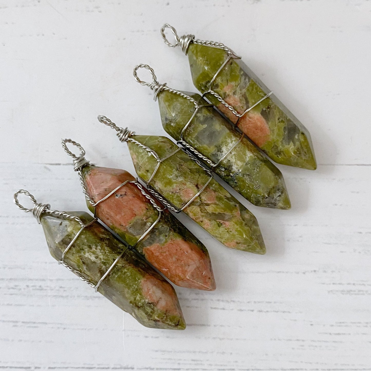 1.5" Double Terminated Unakite Point Pendant