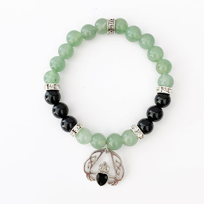 8mm Green Aventurine & Onyx Beaded Bracelet with Claddagh Charm