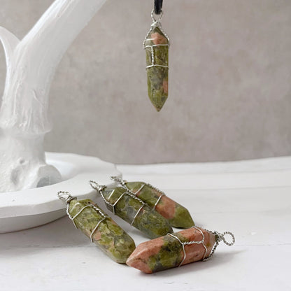 1.5" Double Terminated Unakite Point Pendant