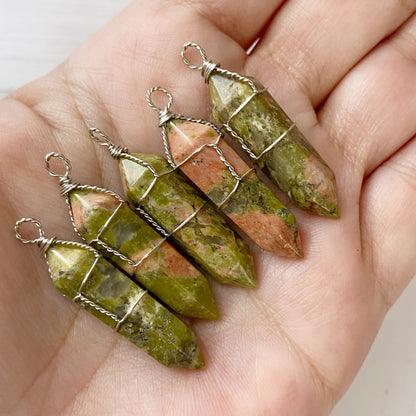 1.5" Double Terminated Unakite Point Pendant