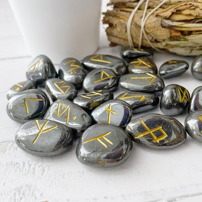 Hematite Elder Futhark Runes