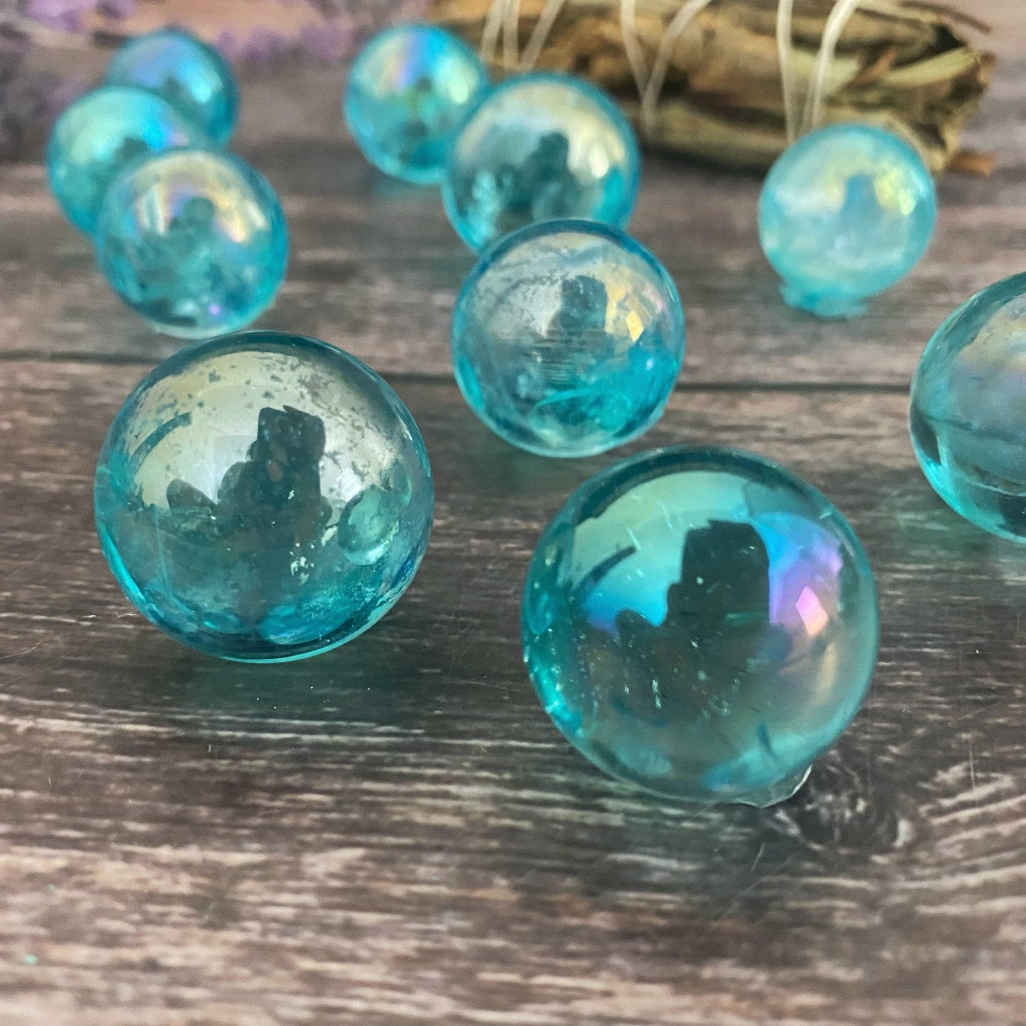 Mini Aqua Aura Quartz Crystal Sphere