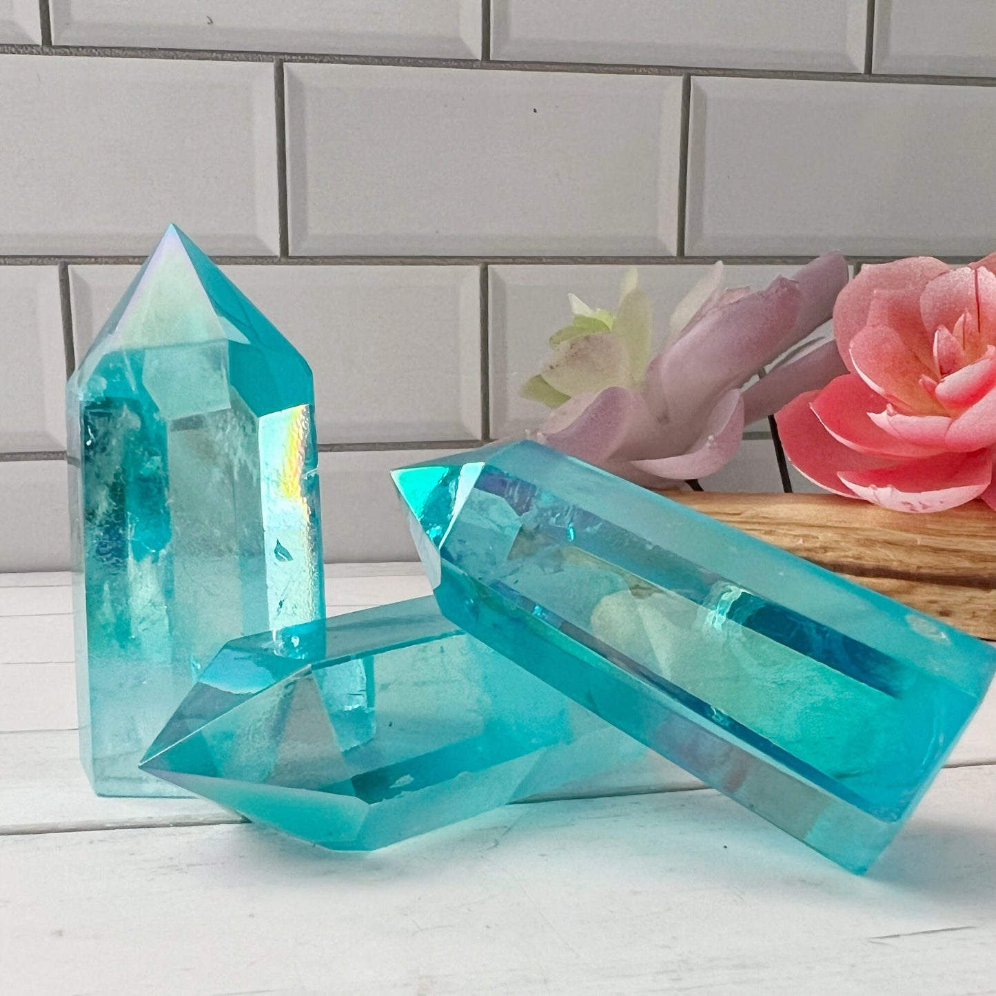 2-4" Polished Aqua Aura Quartz Point