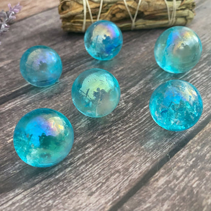 Mini Aqua Aura Quartz Crystal Sphere