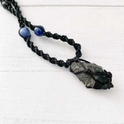 Black Tourmaline Crystal Point Net Cage Necklace