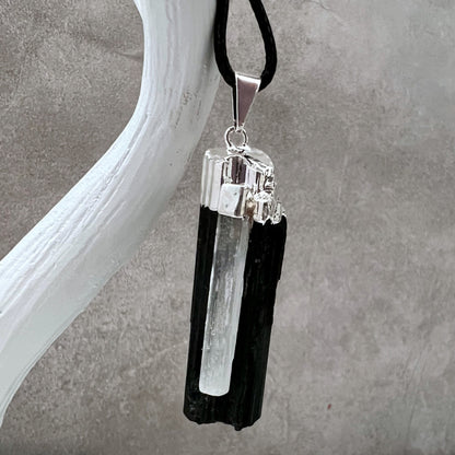 Raw Black Tourmaline & Selenite Pendant