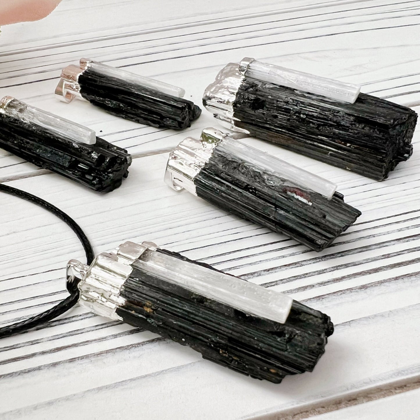 Raw Black Tourmaline & Selenite Pendant