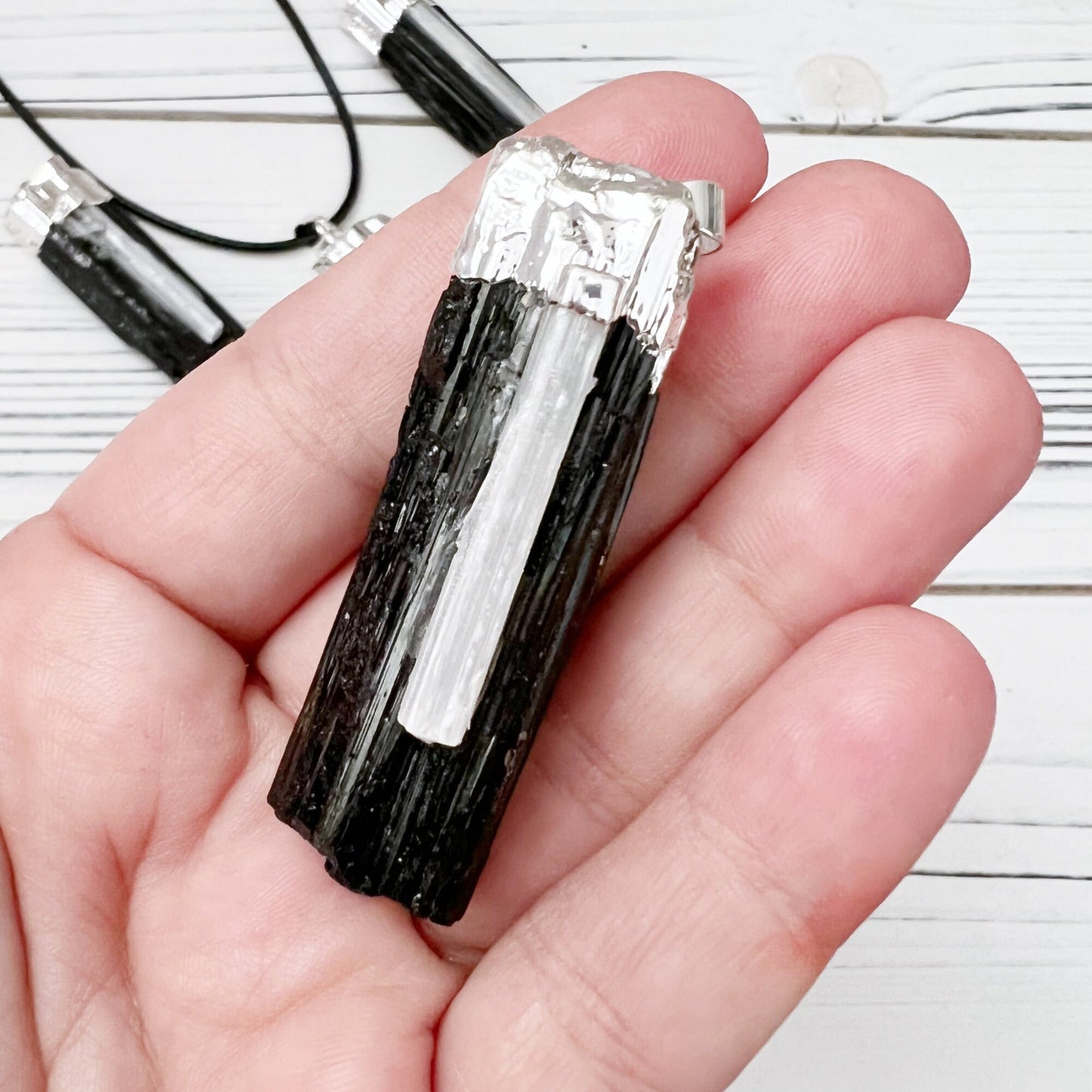 Raw Black Tourmaline & Selenite Pendant