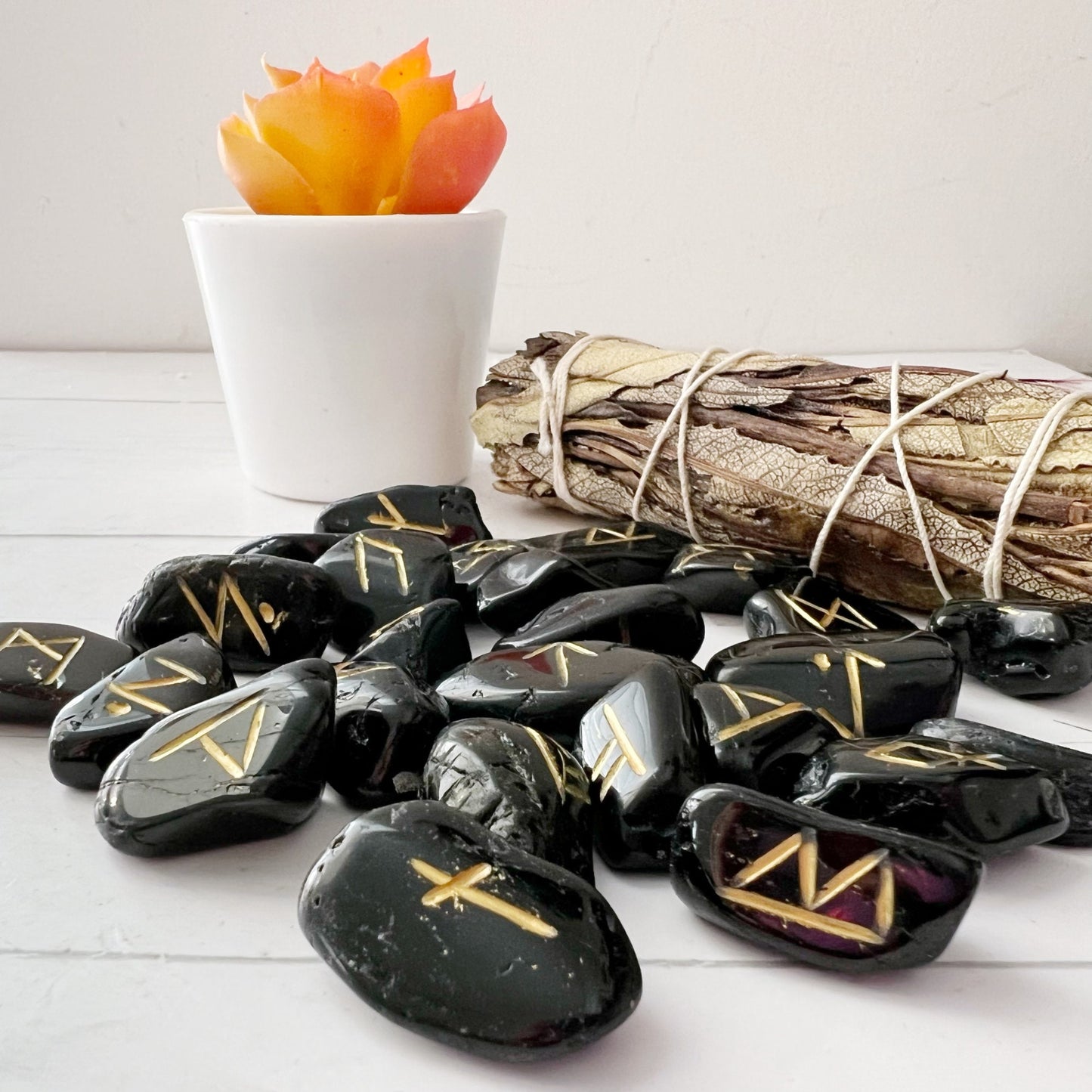 Black Tourmaline Elder Futhark Runes