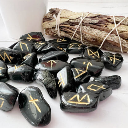 Black Tourmaline Elder Futhark Runes