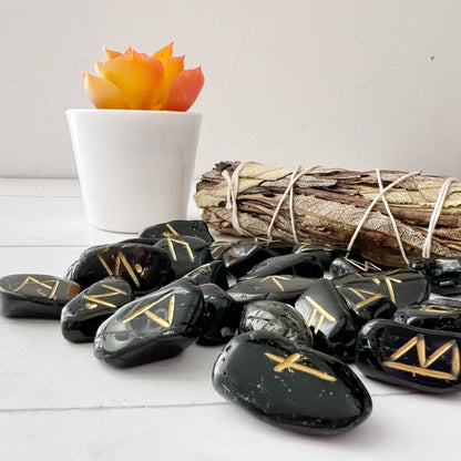 Black Tourmaline Elder Futhark Runes