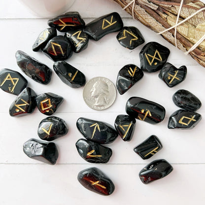 Black Tourmaline Elder Futhark Runes