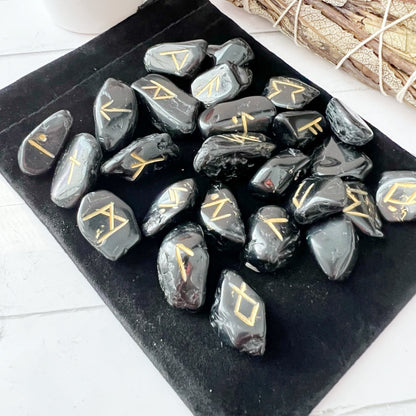 Black Tourmaline Elder Futhark Runes