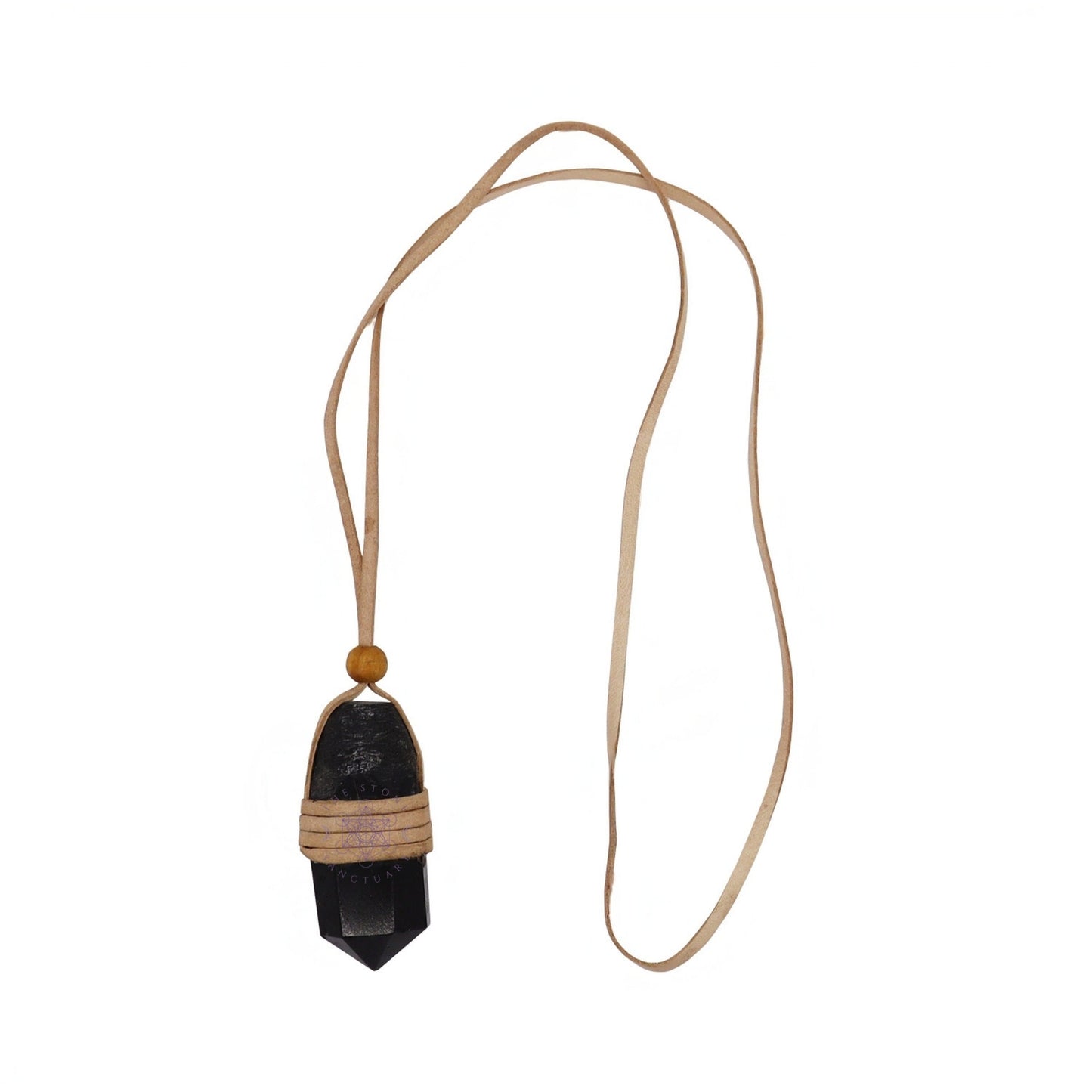 Black Tourmaline Leather Wrapped Point Necklace