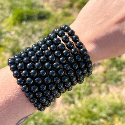 8mm Black Tourmaline Beaded Bracelet