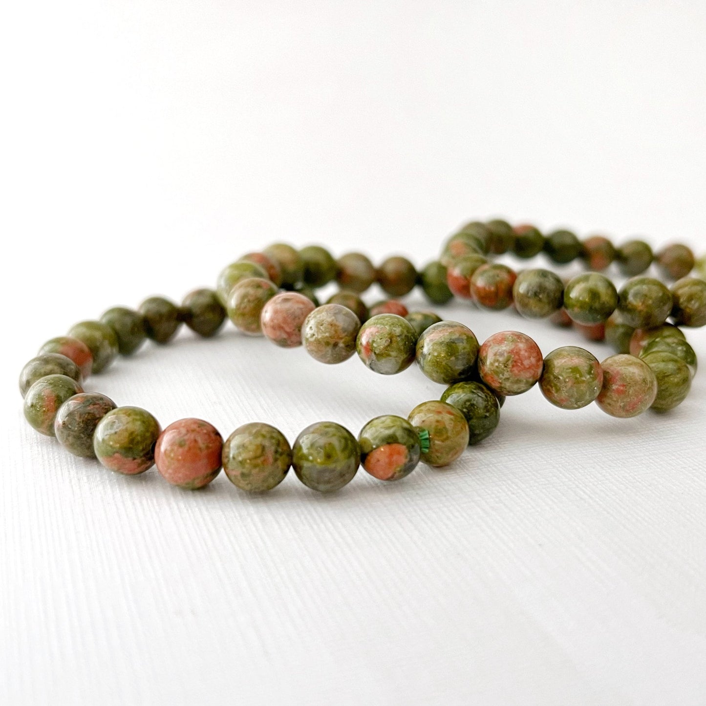 8mm Unakite Beaded Bracelet