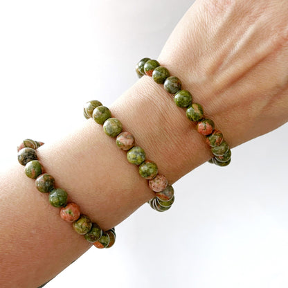 8mm Unakite Beaded Bracelet