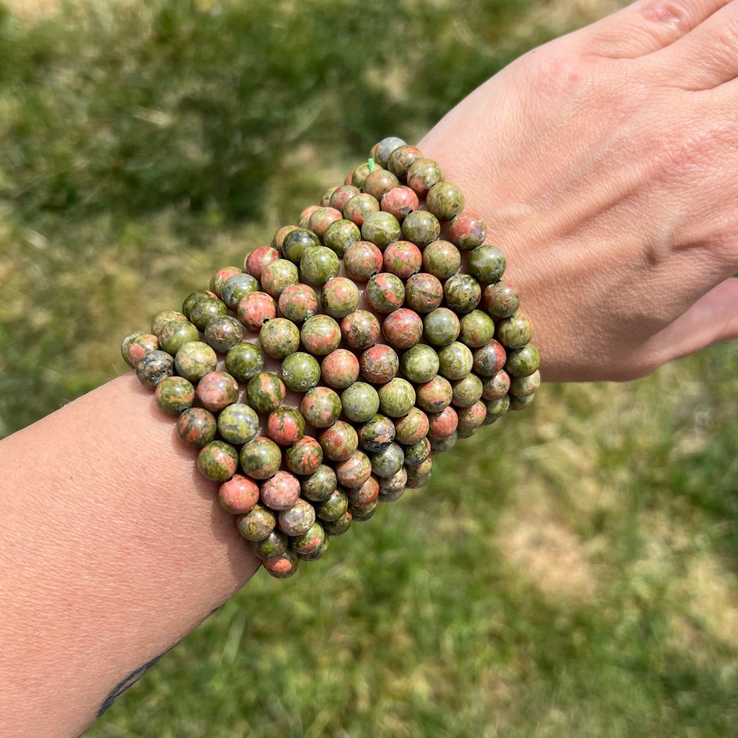 8mm Unakite Beaded Bracelet