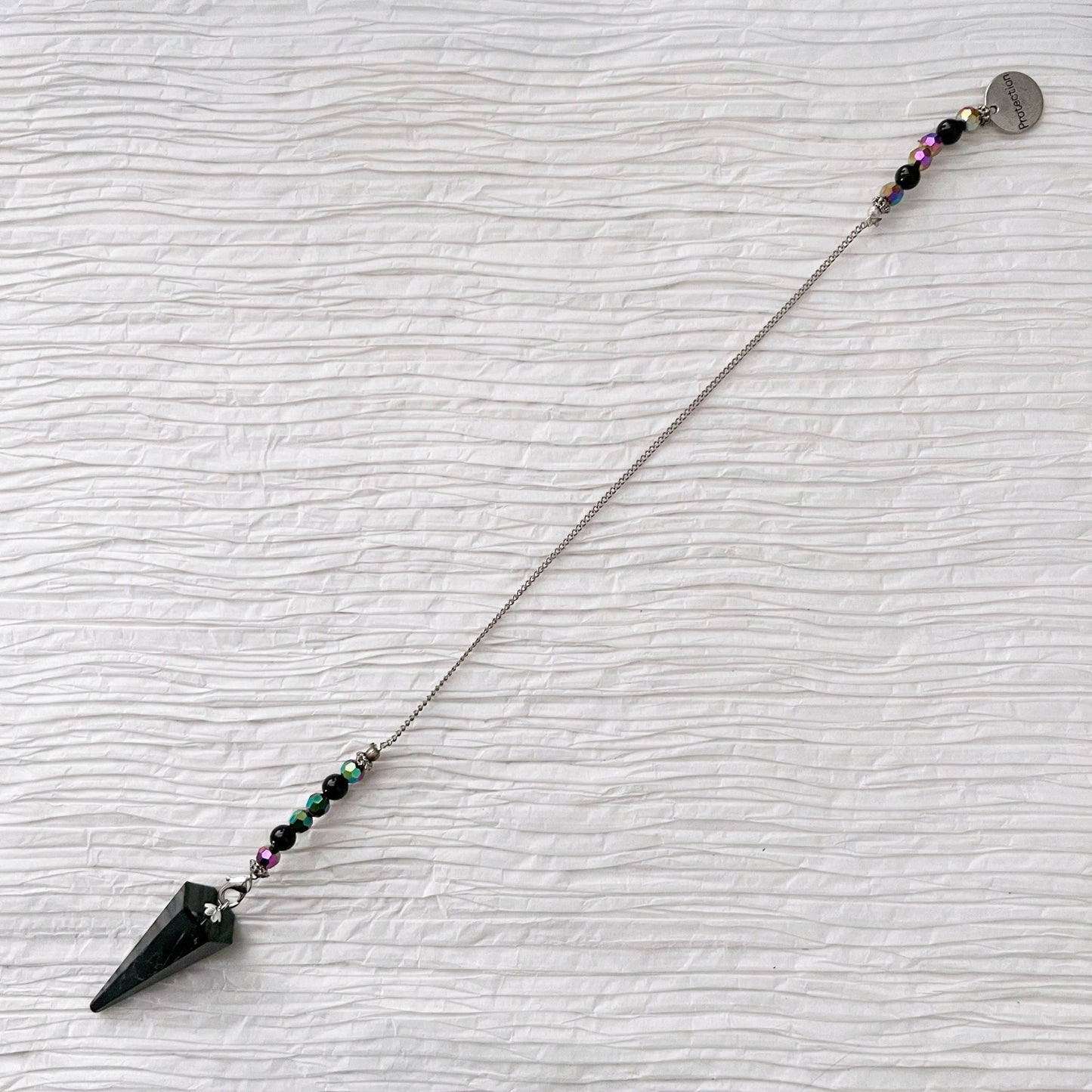 Black Tourmaline Pendulum with Protection Charm