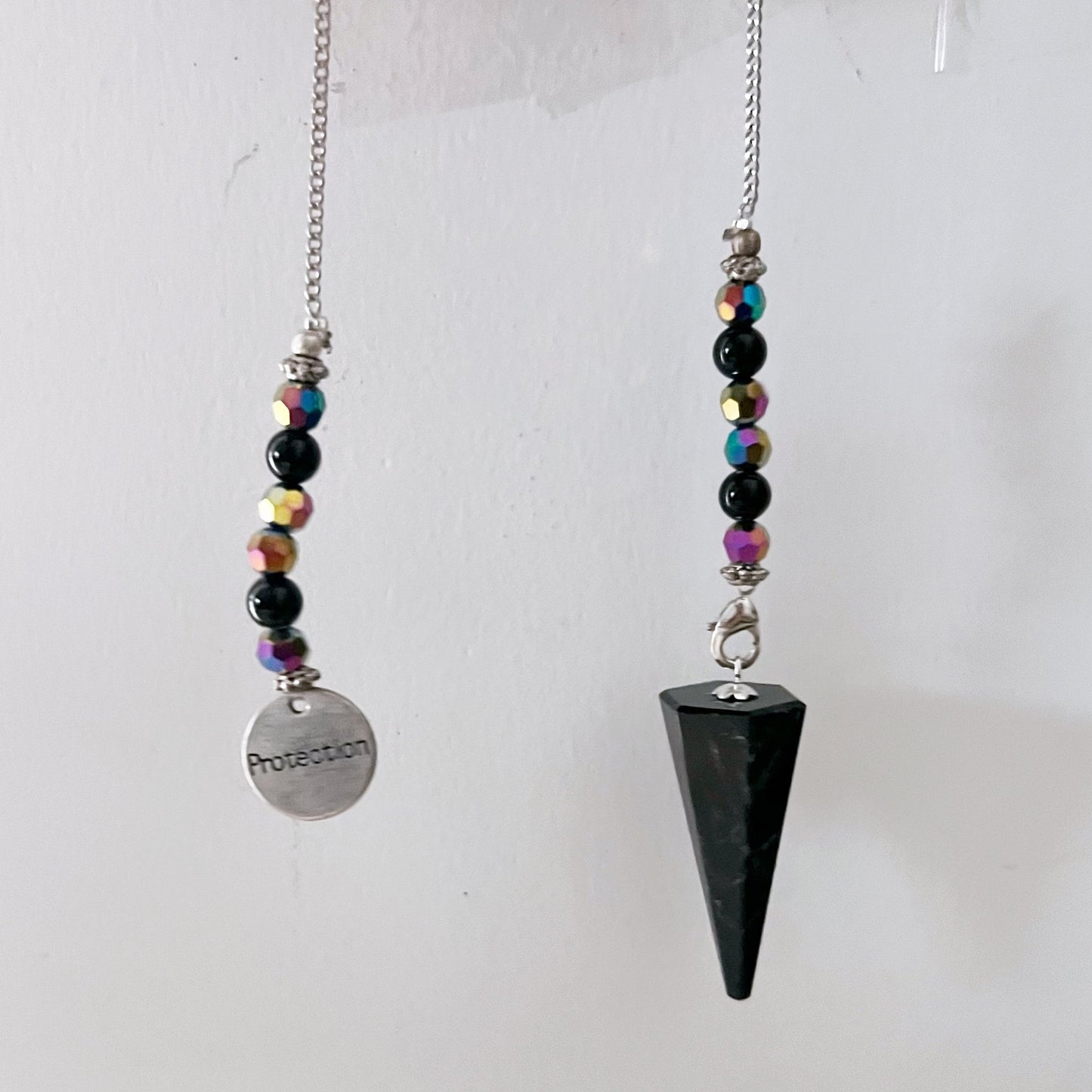 Black Tourmaline Pendulum with Protection Charm