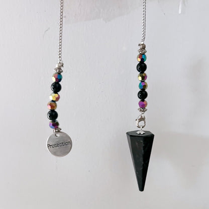 Black Tourmaline Pendulum with Protection Charm