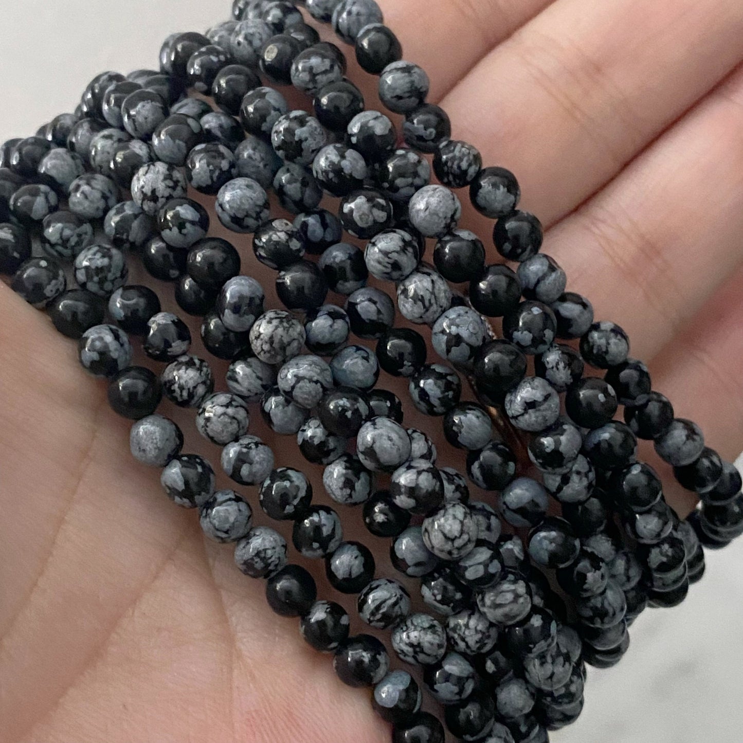 4mm Snowflake Obsidian Beaded Bracelet