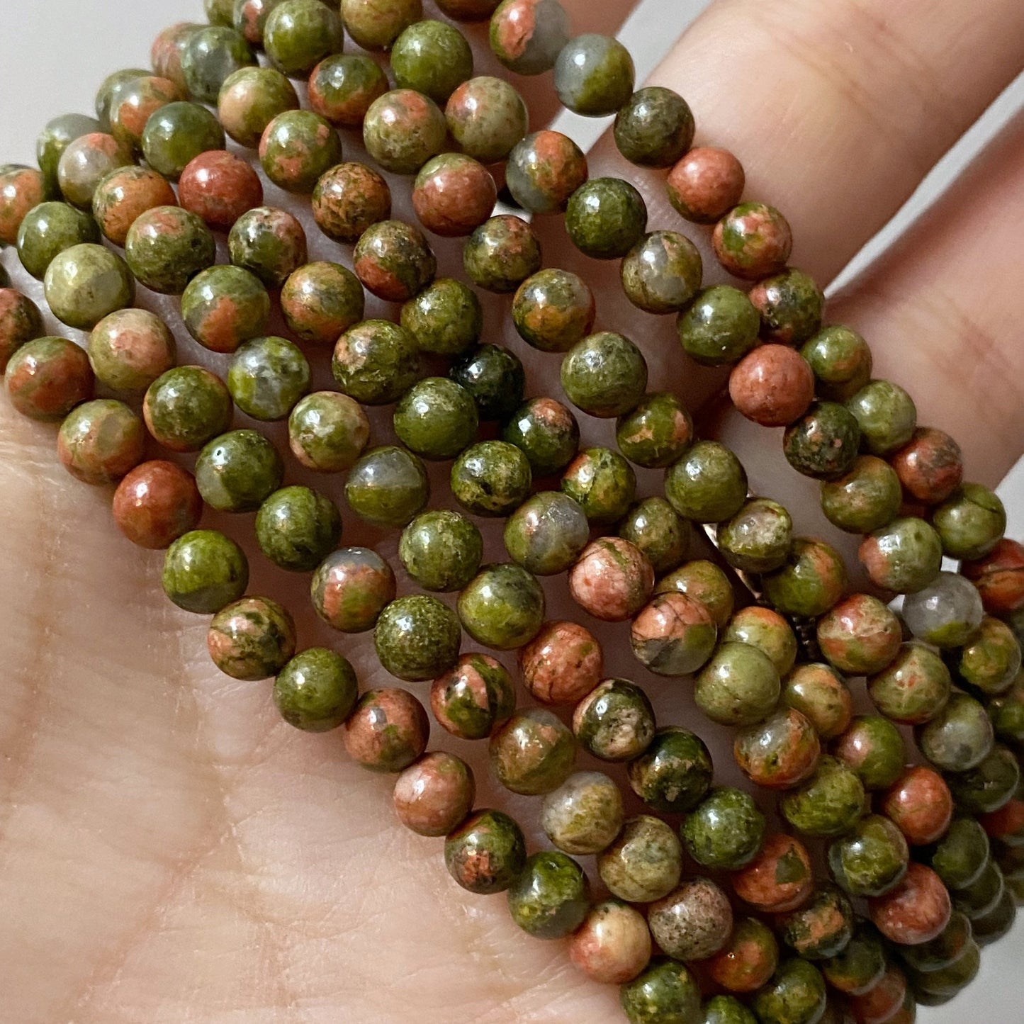 4mm Unakite Beaded Bracelet