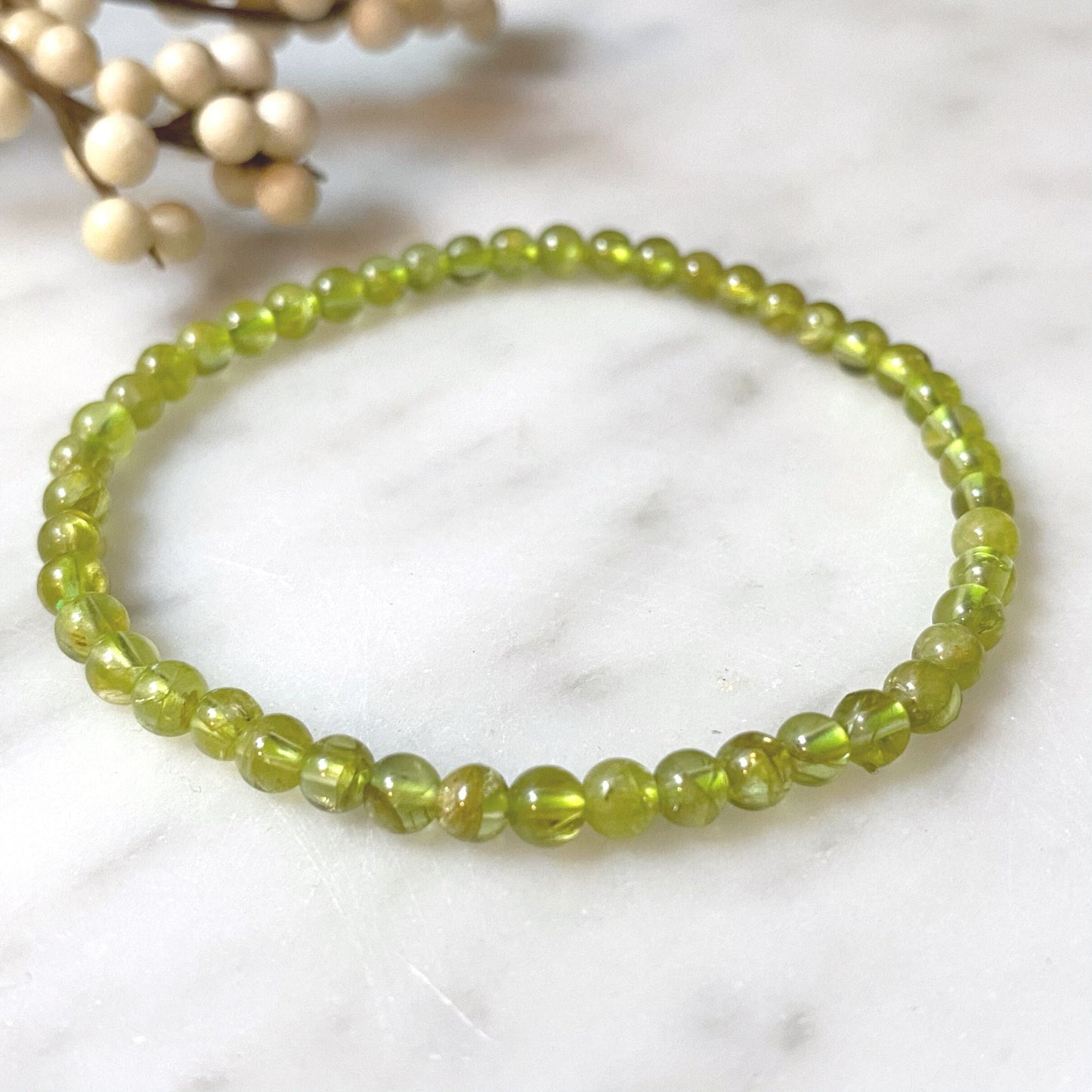 4mm Peridot Beaded Bracelet