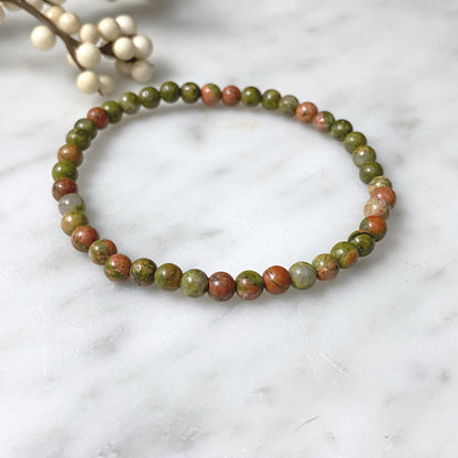 4mm Unakite Beaded Bracelet