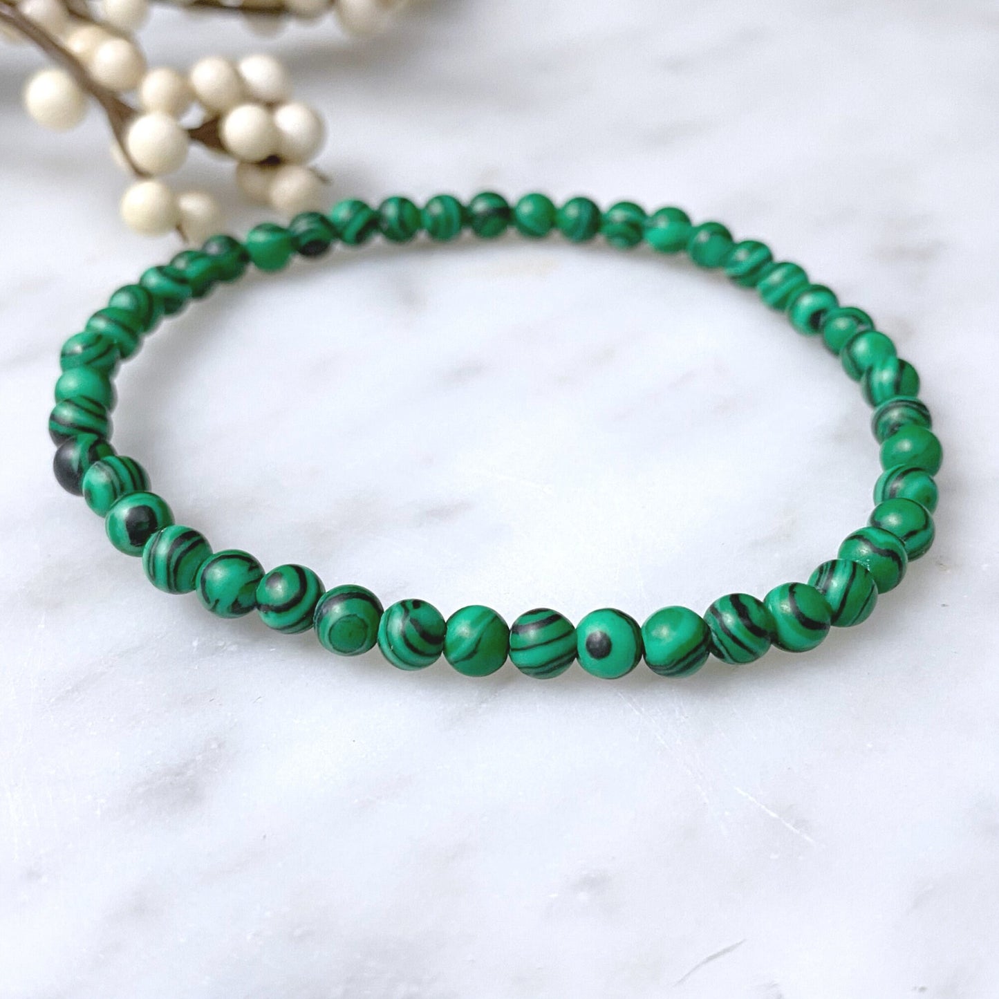 4mm Malachite Beaded Bracelet