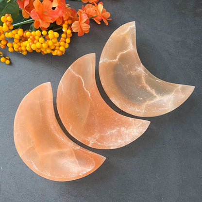 4" Orange Selenite Crescent Moon Bowl