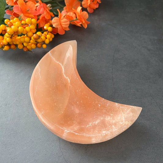 4" Orange Selenite Crescent Moon Bowl