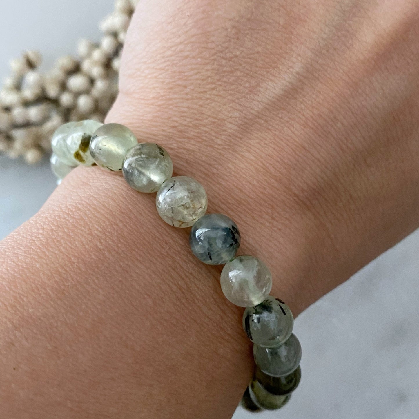 8mm Prehnite Beaded Bracelet