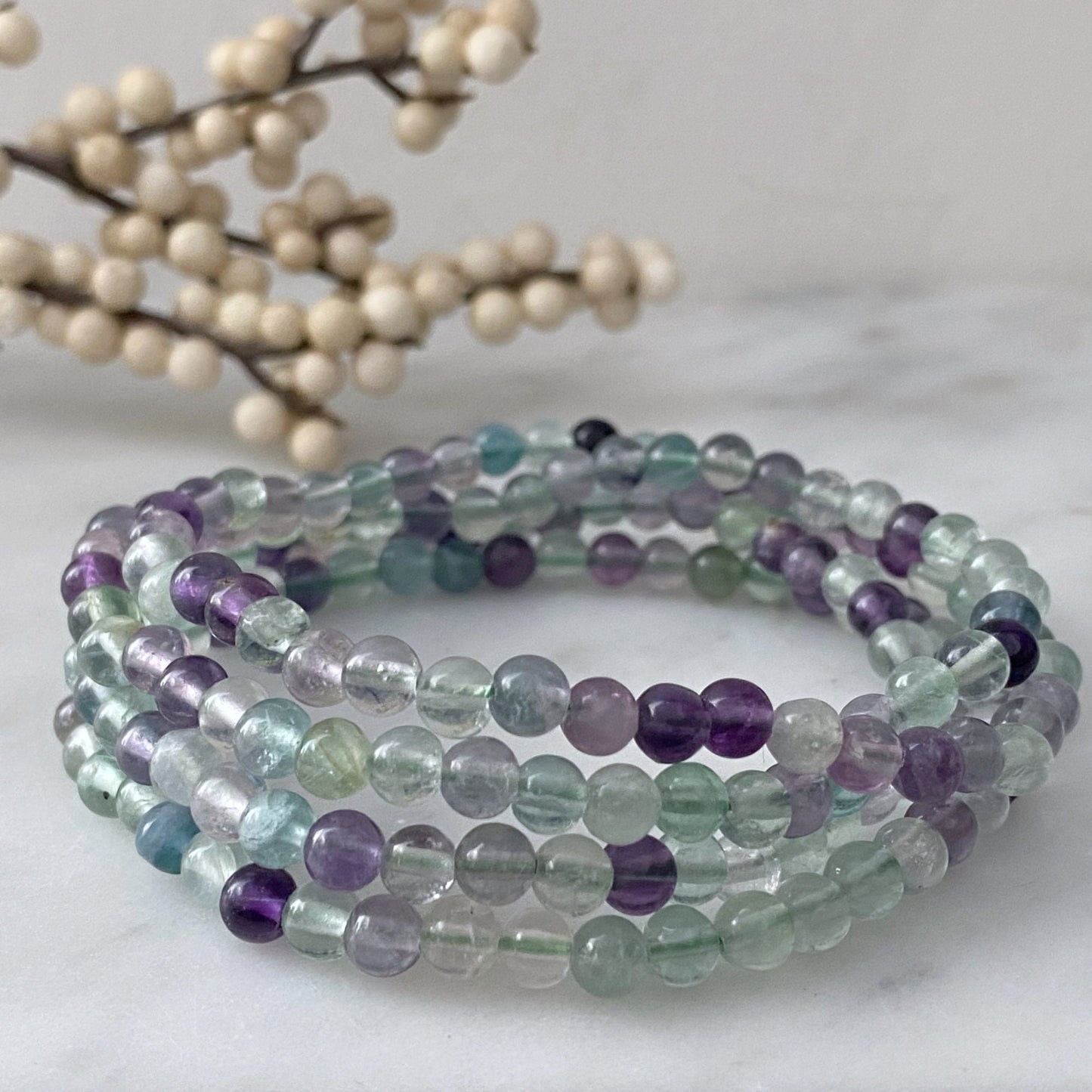 4mm Rainbow Fluorite Beaded Bracelet