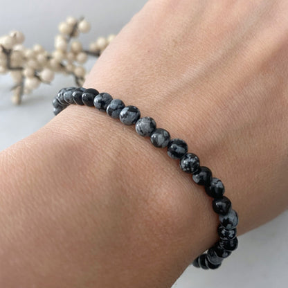 4mm Snowflake Obsidian Beaded Bracelet