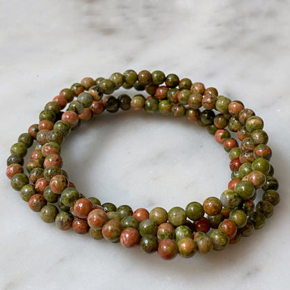 4mm Unakite Beaded Bracelet