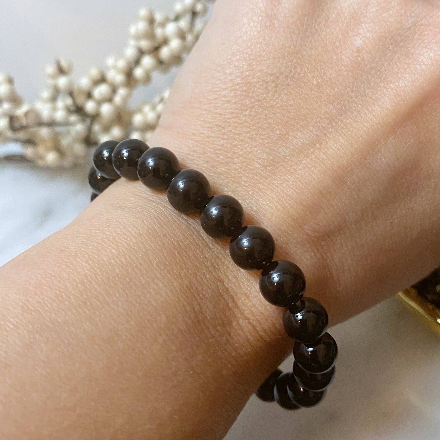 8mm Black Onyx Beaded Bracelet