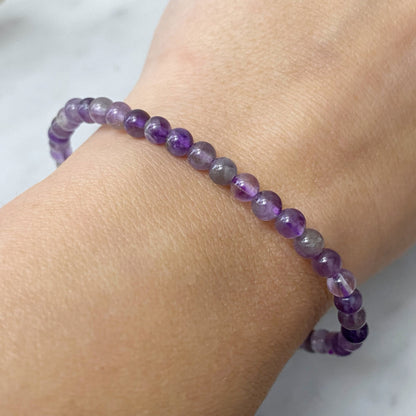 4mm Amethyst Beaded Bracelet