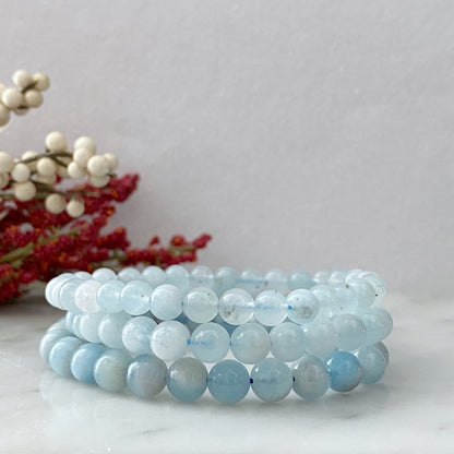 8mm Aquamarine Beaded Bracelet