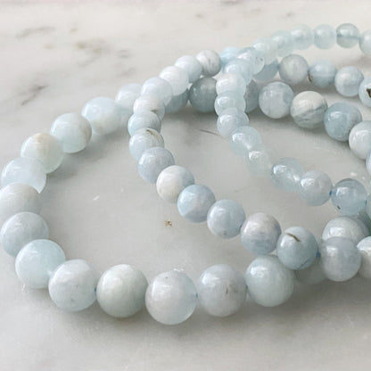 8mm Aquamarine Beaded Bracelet