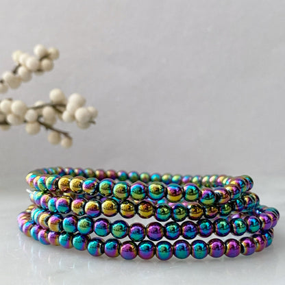 4mm Rainbow Hematite Beaded Bracelet