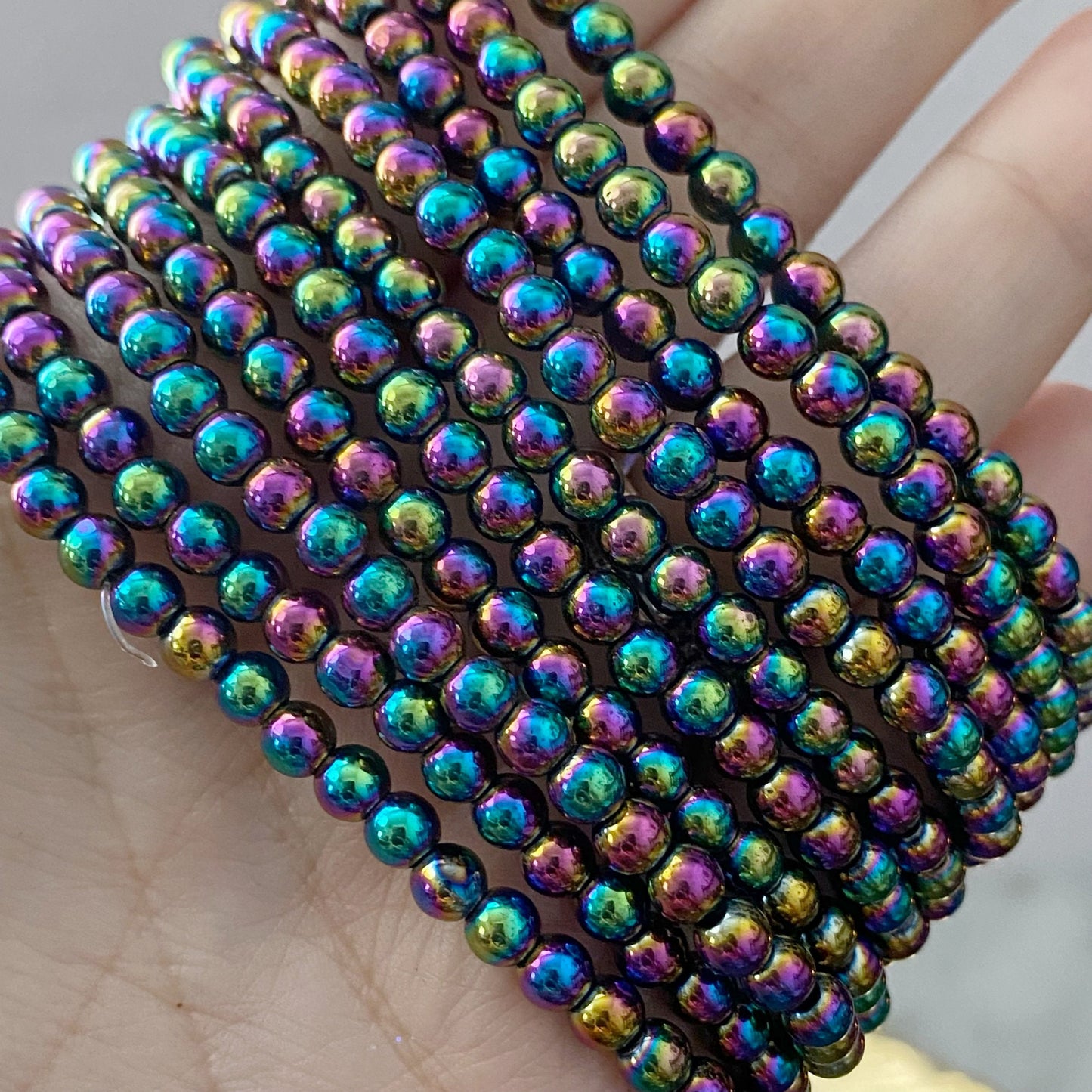 4mm Rainbow Hematite Beaded Bracelet