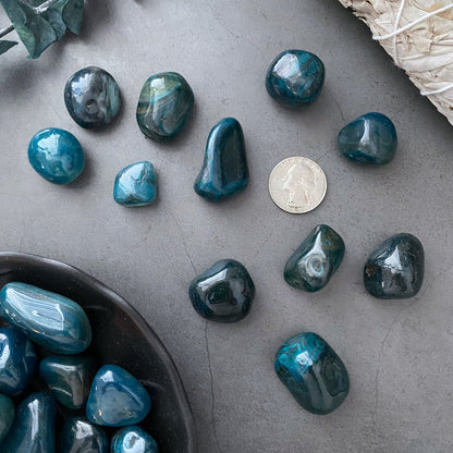 Teal Agate Tumbled Stones