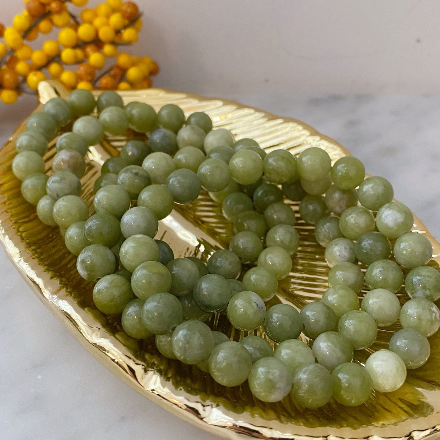 8mm Chinese Jade Beaded Bracelet