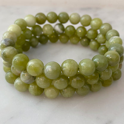 8mm Chinese Jade Beaded Bracelet