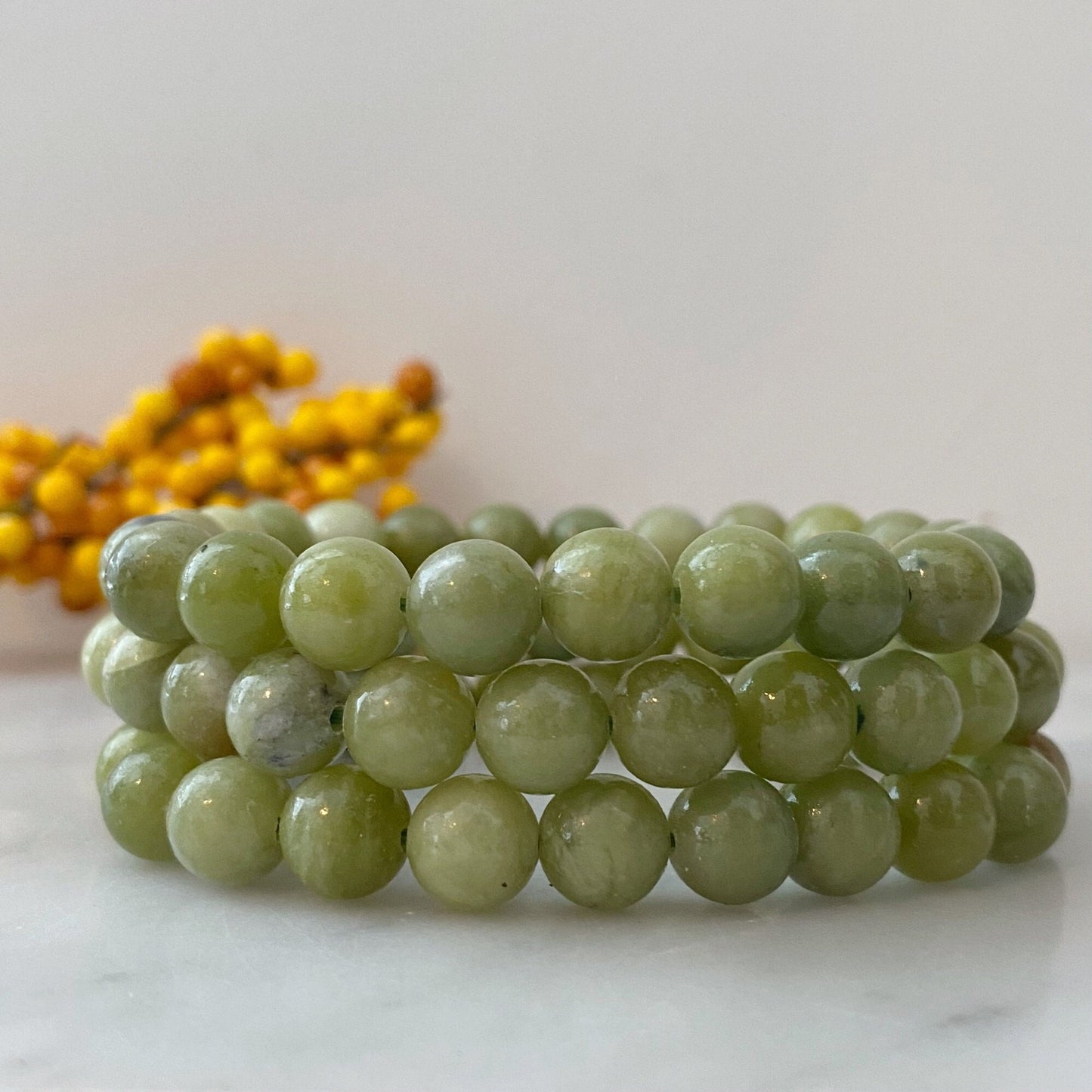 8mm Chinese Jade Beaded Bracelet