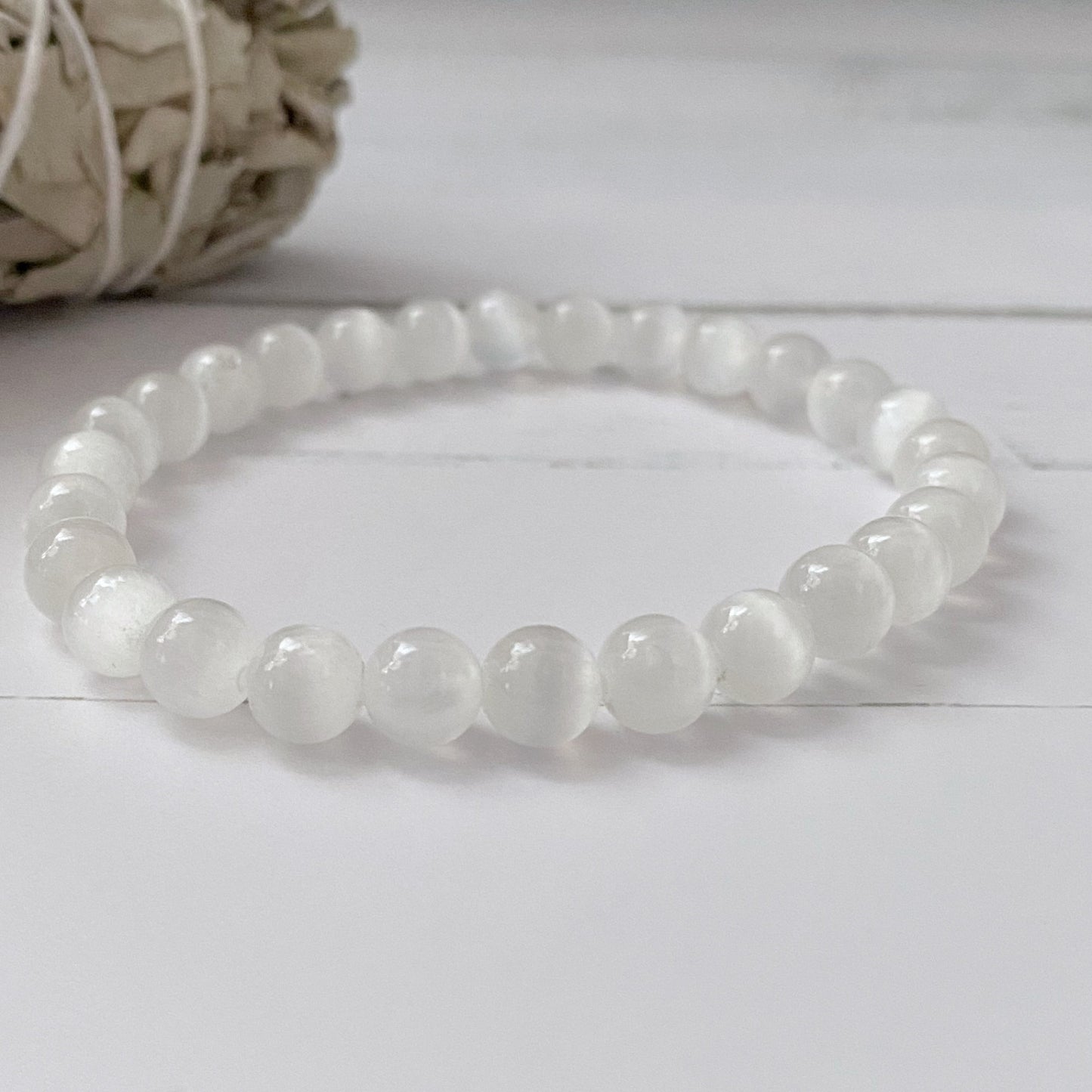 8mm Selenite Beaded Bracelet