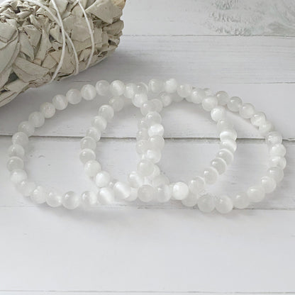 8mm Selenite Beaded Bracelet