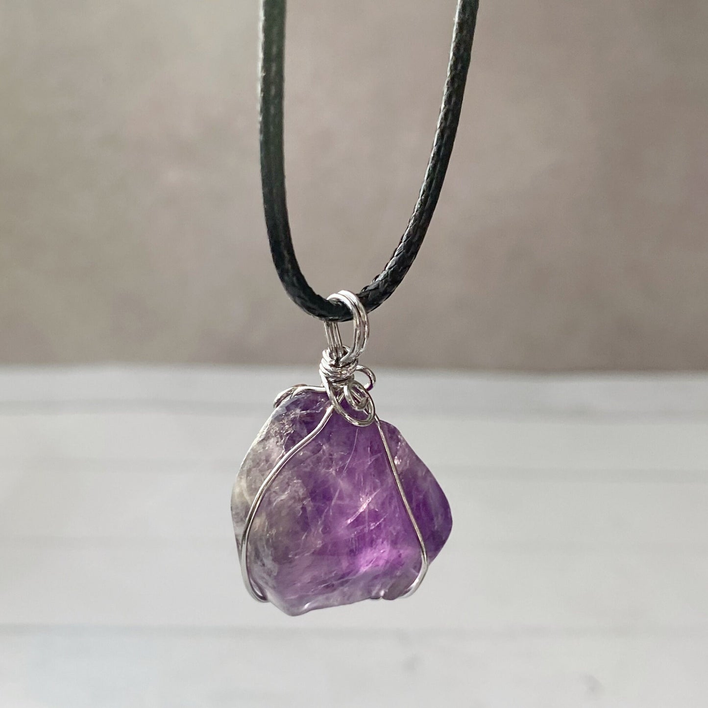 1.25" Wire Wrapped Rough Amethyst Crystal Pendant